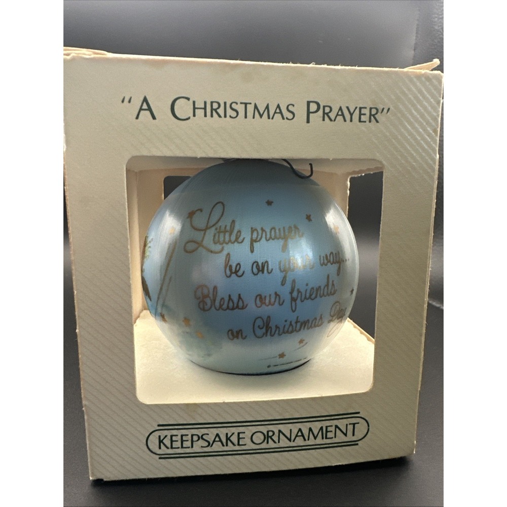Vtg 1984 Hallmark Unbreakable Satin Ornament "A Christmas Prayer" Angels Blue